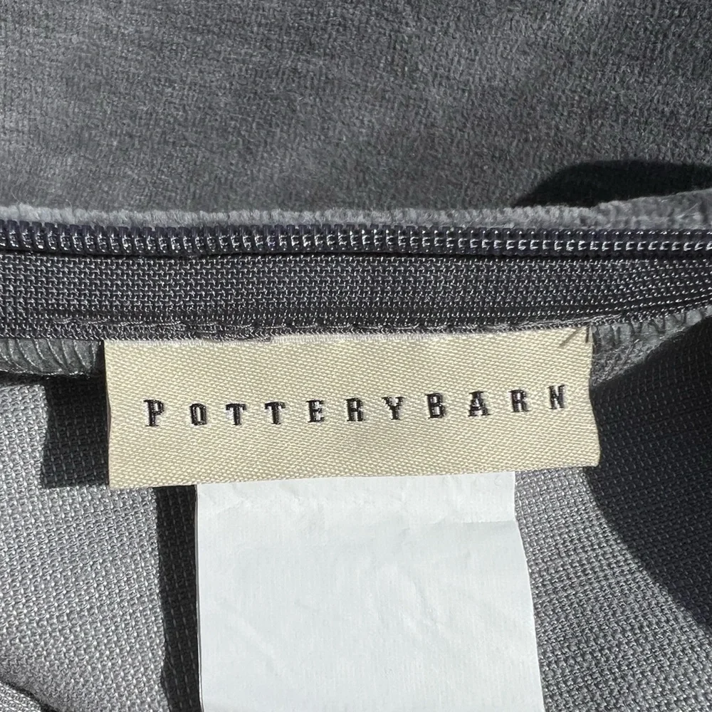 POTTERY BARN Blue-Gray Velvet & Linen Pillow Cover w/Monogrammable Square Patch